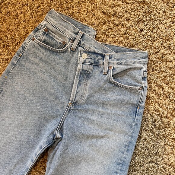 AGOLDE Criss Cross Straight Jeans in Women's Size 24 Button Fly Raw Hem Lt Wash - Picture 2 of 9